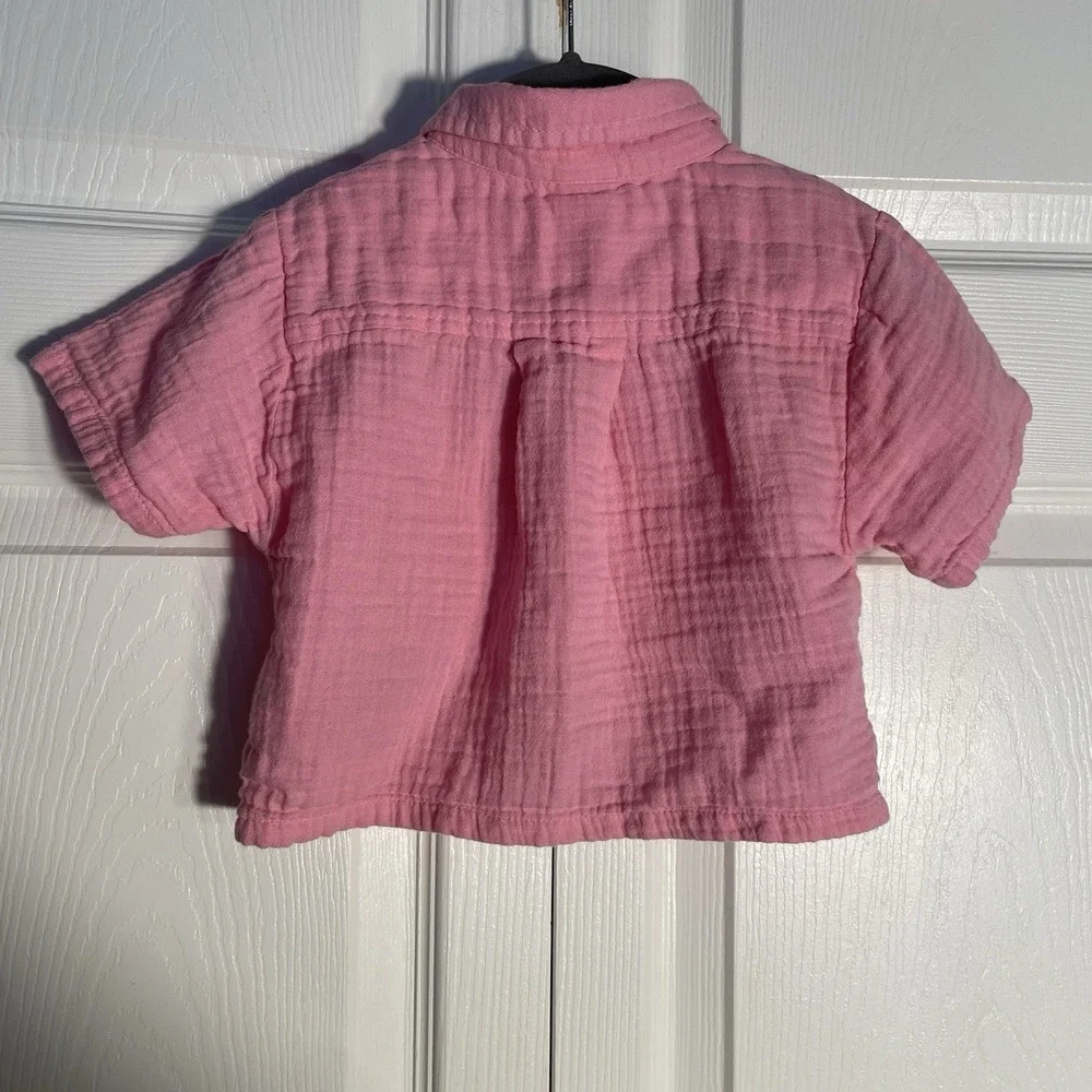Baby Gap Shirt Girls 2 Years Pink 100% Cotton Gauze Short Sleeve‎ Button Up Top